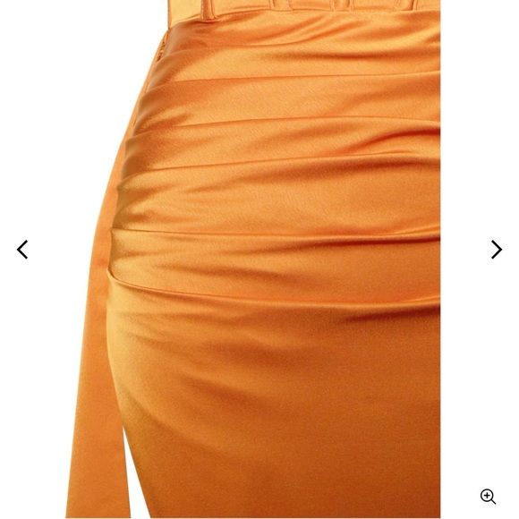 Elayna Orange Strappy Satin Corset High Slit Gown - Picture 8 of 10